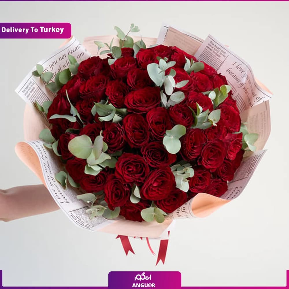 دسته گل رز قرمز 50 شاخه (تحویل در ترکیه)