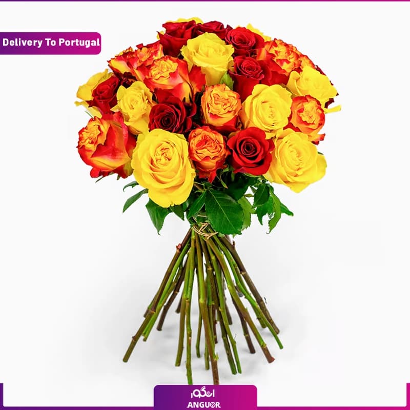 دسته گل رز 20 شاخه سه رنگ (ارسال گل به پرتغال)