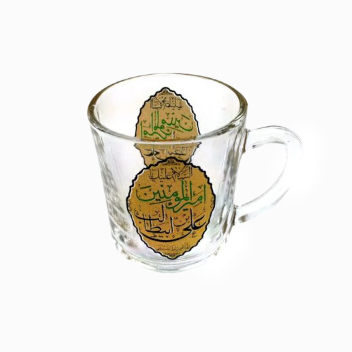نیم لیوان یا استکان مذهبی هیئتی دسته دار 6تایی-ارتفاع 8 قطر دهانه 6.5-یا امیرالمومنین علی بن ابیطالب ع کد 103566