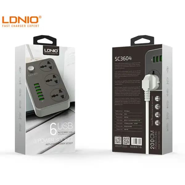 چند راهی برق ظرفیت 3 عدد شارژر USB کابل 2 متر الدینیو مدل LDNIO SC3604 — تصویر ۶