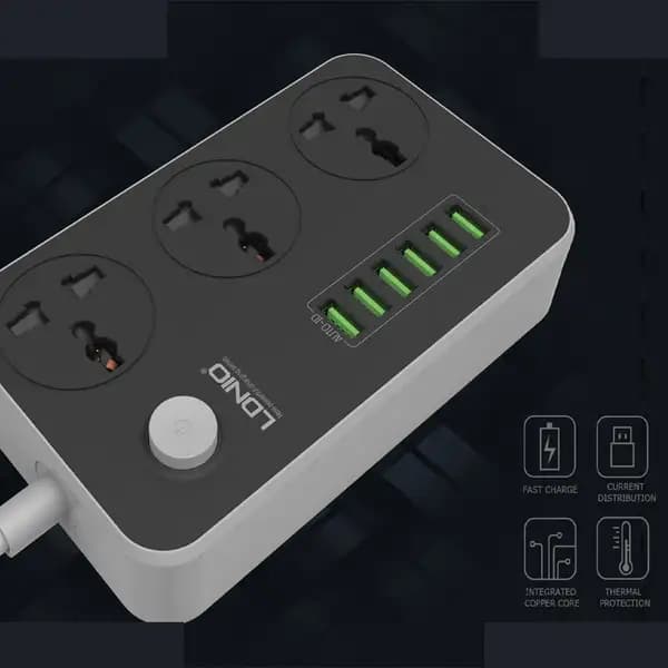 چند راهی برق ظرفیت 3 عدد شارژر USB کابل 2 متر الدینیو مدل LDNIO SC3604 — تصویر ۵