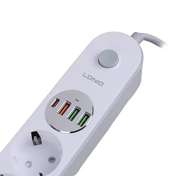 چند راهی ظرفیت 4 عدد کابل 2 متر و شارژر USB و Type-C الدینیو مدل LDNIO SE1 — تصویر ۲