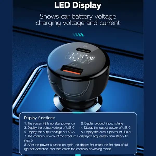 شارژر فندکی فست شارژ 100 وات همراه کابل دوسر تایپسی الدینیو LDNIO C101 — تصویر ۶
