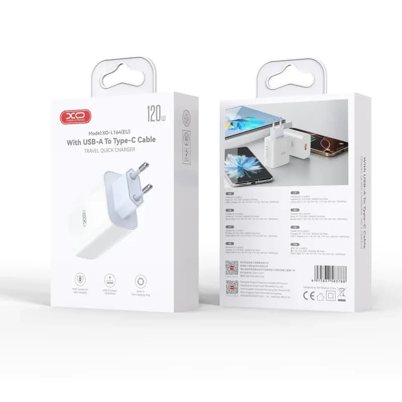شارژر و کابل برند ایکس او اورجینال سوپر فست شارژ توان 120 وات مدل XO L164 + (گارانتی طلایی) — تصویر ۴