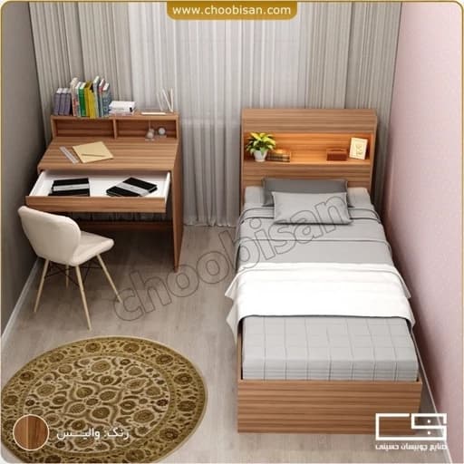 تخت خواب یک نفره همراه با میز تحریر F50012 مبلمان فرنا مدل 1144236