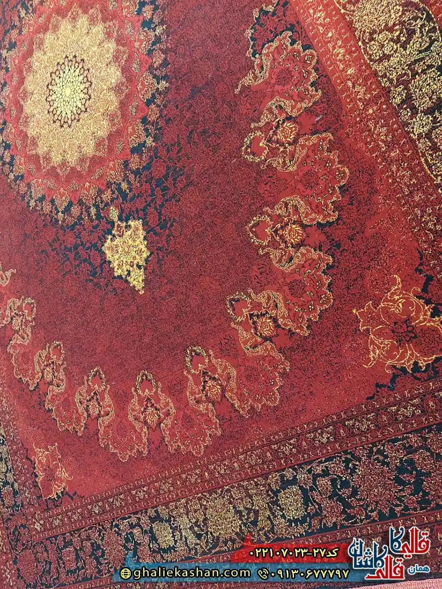 فرش وینتیج 700 شانه طرح آلما رنگ قرمز روناسی کاشان — تصویر ۴