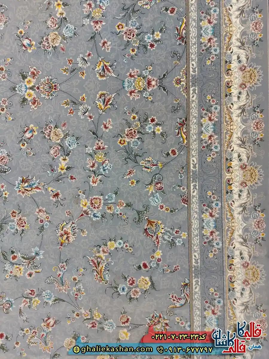 فرش 700 شانه طرح افشان آتیلا رنگ طوسی نقره ای کاشان — تصویر ۵