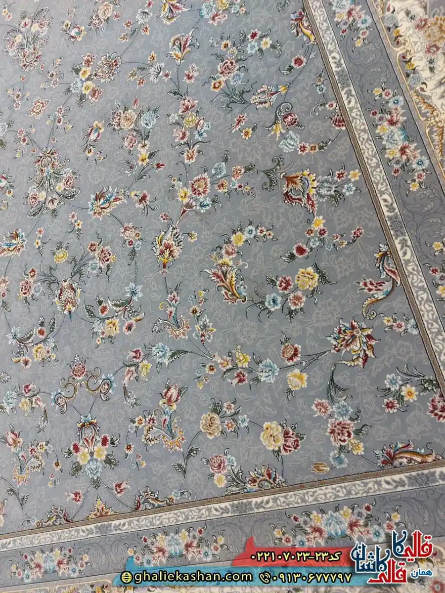 فرش 700 شانه طرح افشان آتیلا رنگ طوسی نقره ای کاشان — تصویر ۴