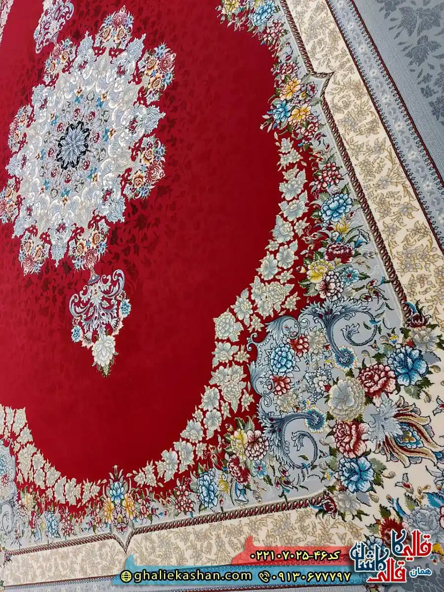 فرش 700 شانه طرح ملیسا رنگ قرمز لاکی کاشان — تصویر ۴
