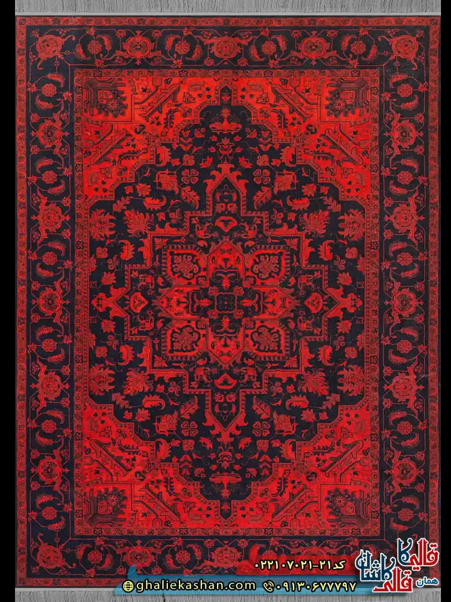 فرش سنتی 700 شانه طرح لونا رنگ سرمه ای کاشان — تصویر ۲