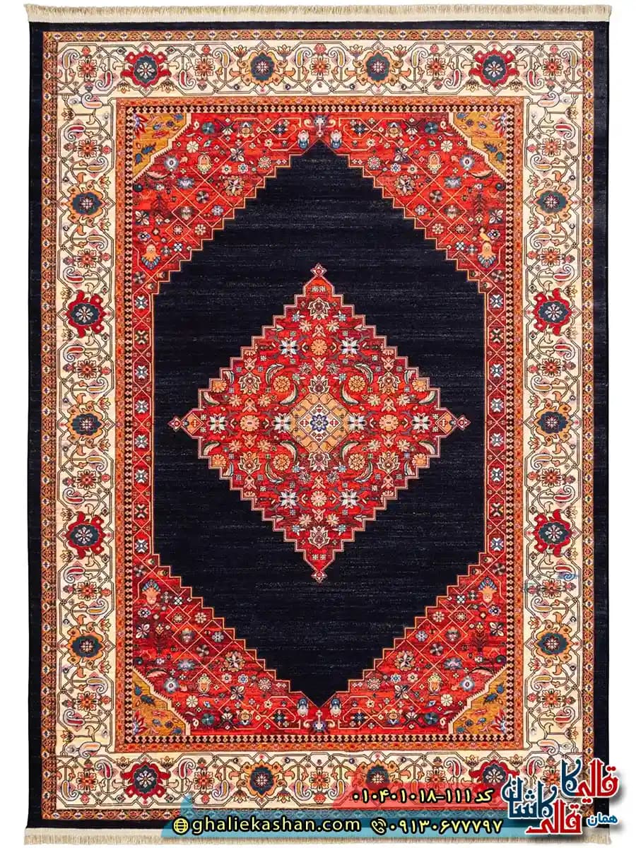 فرش سنتی 1000 شانه طرح قشقایی شاهسون زمینه مشکی کاشان — تصویر ۲