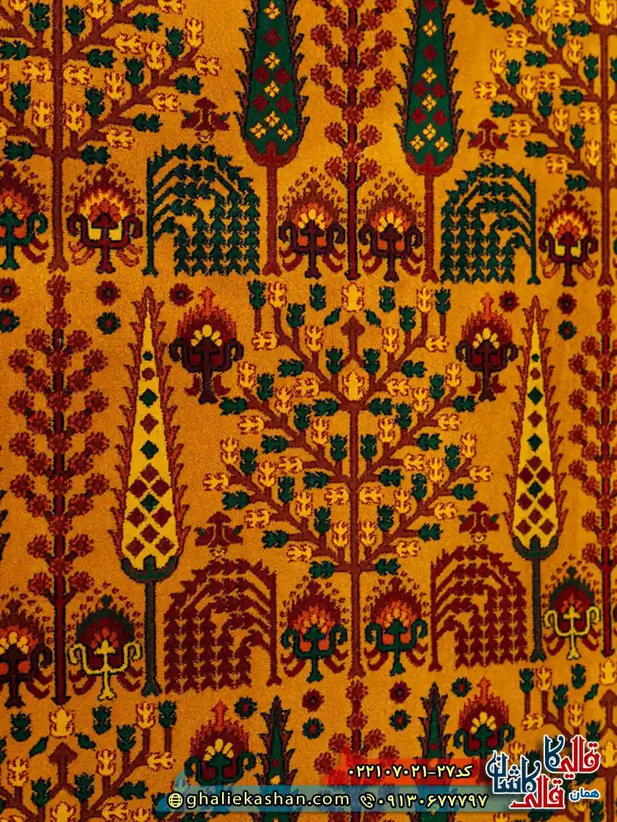 فرش سنتی 700 شانه طرح افشان مهتا رنگ طلایی کاشان — تصویر ۴