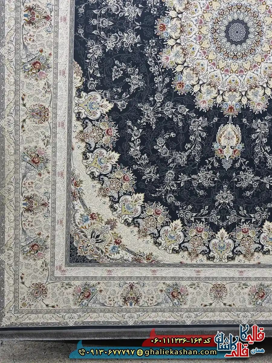 فرش 1200 شانه طرح فریبا رنگ طوسی دودی گل برجسته کاشان — تصویر ۳