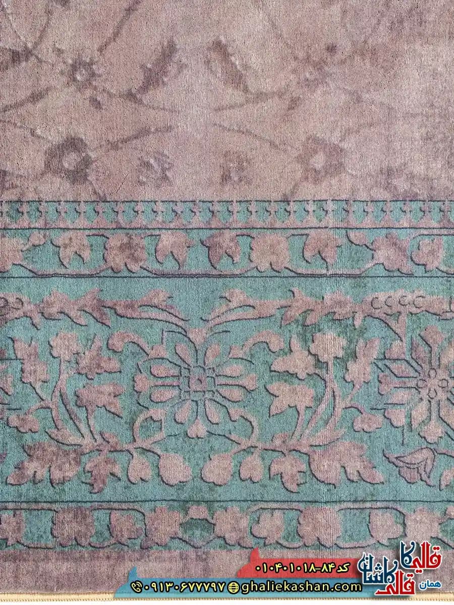 فرش وینتیج 1000 شانه طرح افشان مه فام زمینه نسکافه ای کاشان — تصویر ۴