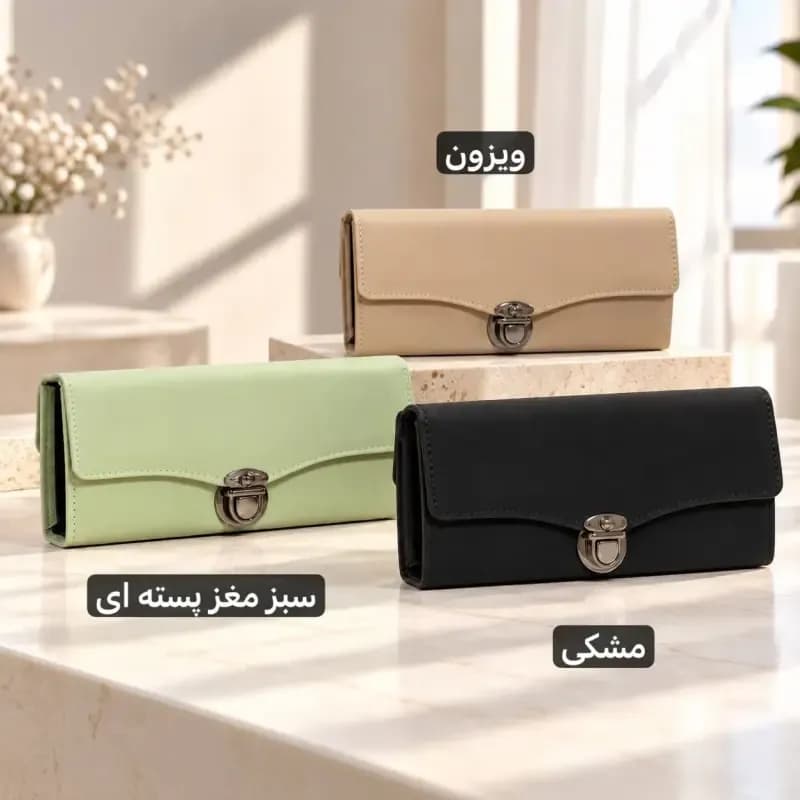 کیف پول زنانه پارچه ای نانسی قفل دار جیب دار — تصویر ۶