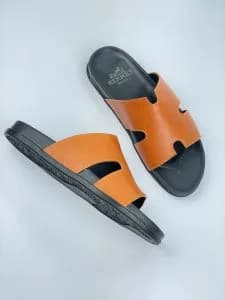 کد 365 اسلیپر صندل HERMES هرمس نارنجی مشکی — تصویر ۷