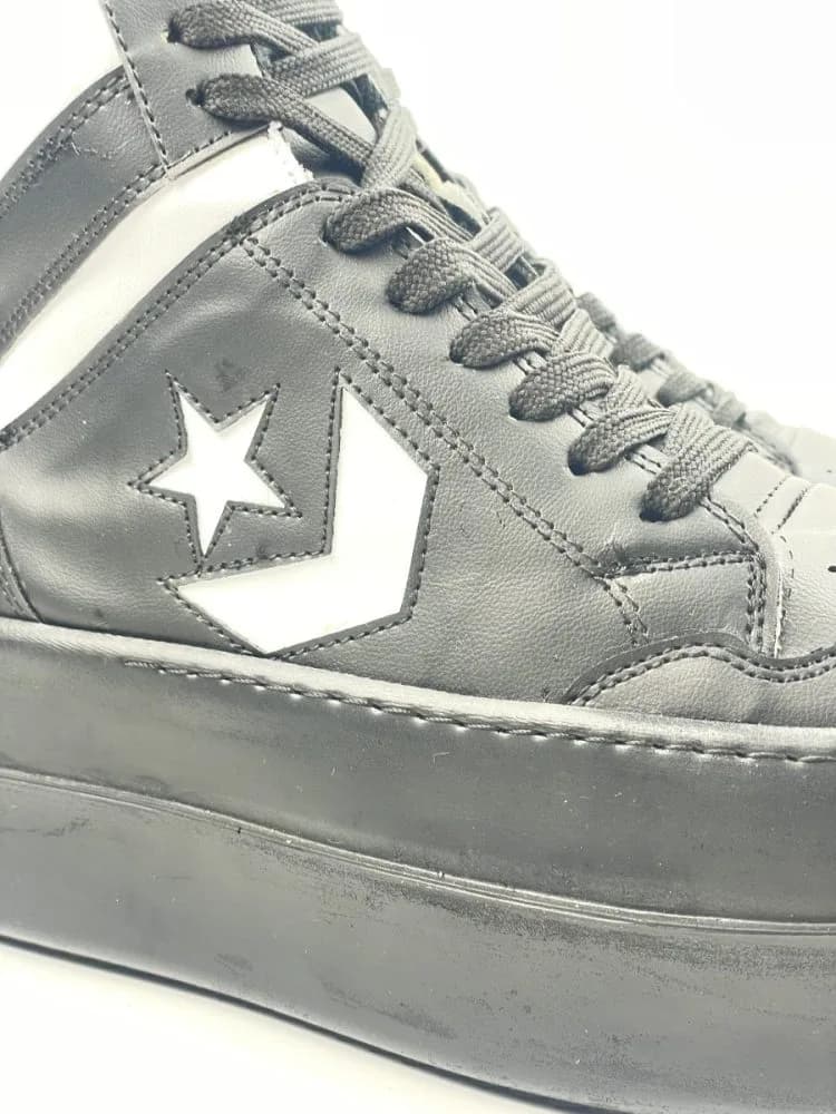 کد 3308 بوت ریک اونز RICK OWENS و کانورس CONVERSE چرم مشکی سفید زیره مشکی — تصویر ۴