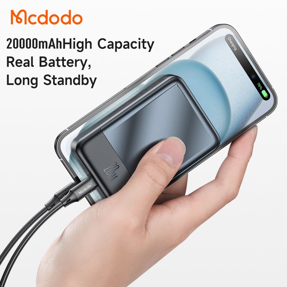 پاوربانک وایرلس مگ سیف 20 وات 20000 مک دودو مدل MCDODO MC-502 بهمراه کابل شارژ — تصویر ۴