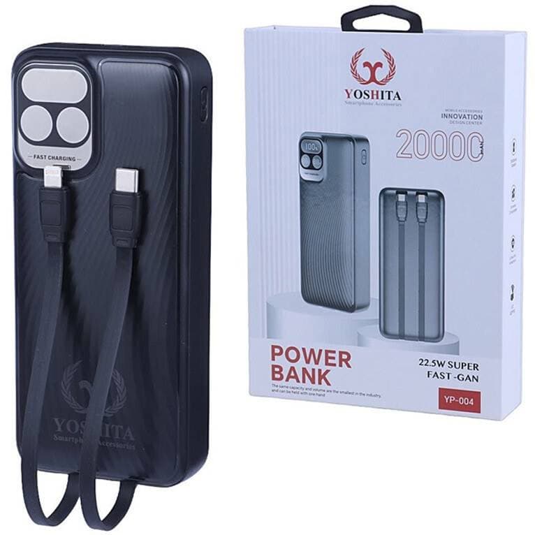 پاوربانک 20000 میلی آمپر یوشیتا 22.5 وات مدل Yoshita YP-004 دارای 2 کابل USB-C و لایتنینگ متصل با گارانتی 12 ماهه شرکتی — تصویر ۵