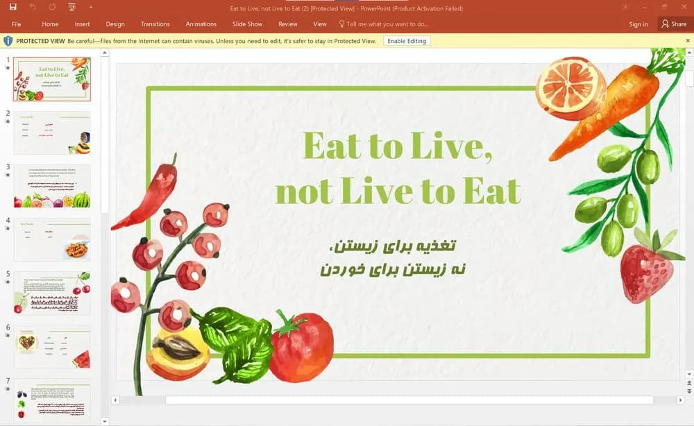 پاورپوینت تغذیه برای زیستن،نه زیستن برای خوردن