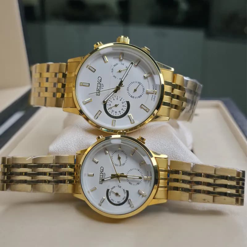 ساعت مچی ست سیکو VIP طلایی موتور ژاپن (سه موتوره) — تصویر ۶