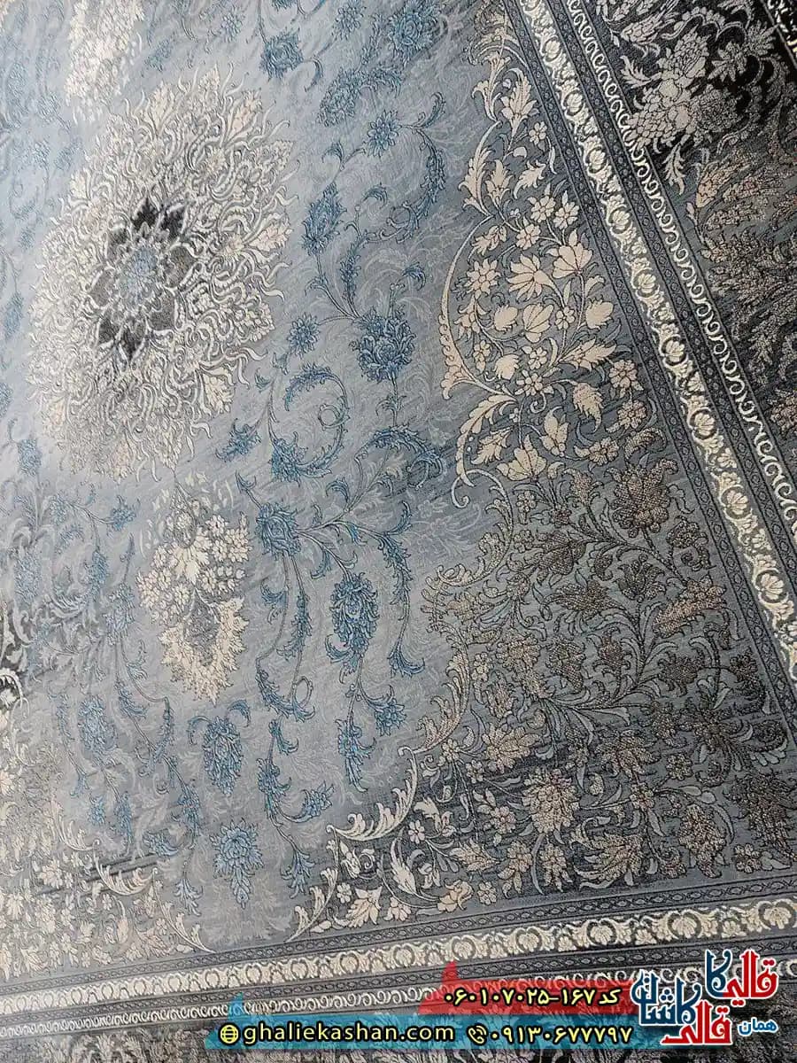 فرش 700 شانه طرح پالاس رنگ آبی سرمه ای کاشان — تصویر ۴