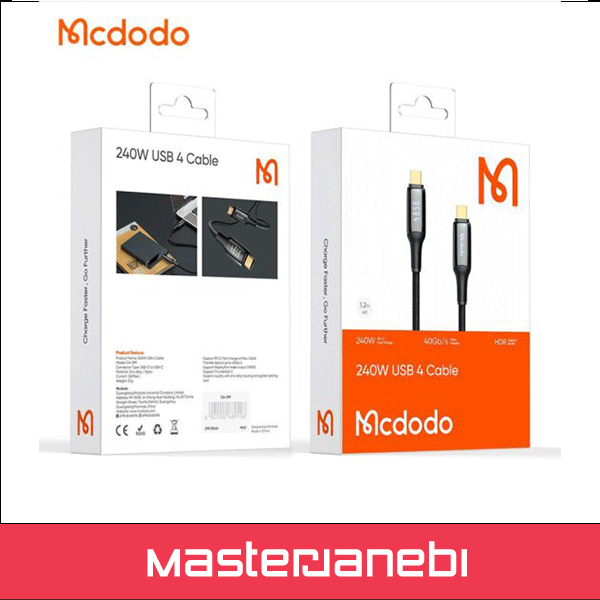 کابل شارژ و انتقال تصویر 240 واتی دو سر تایپ سی مک دودو مدل MCDODO CA_2990 طول 1.2متر