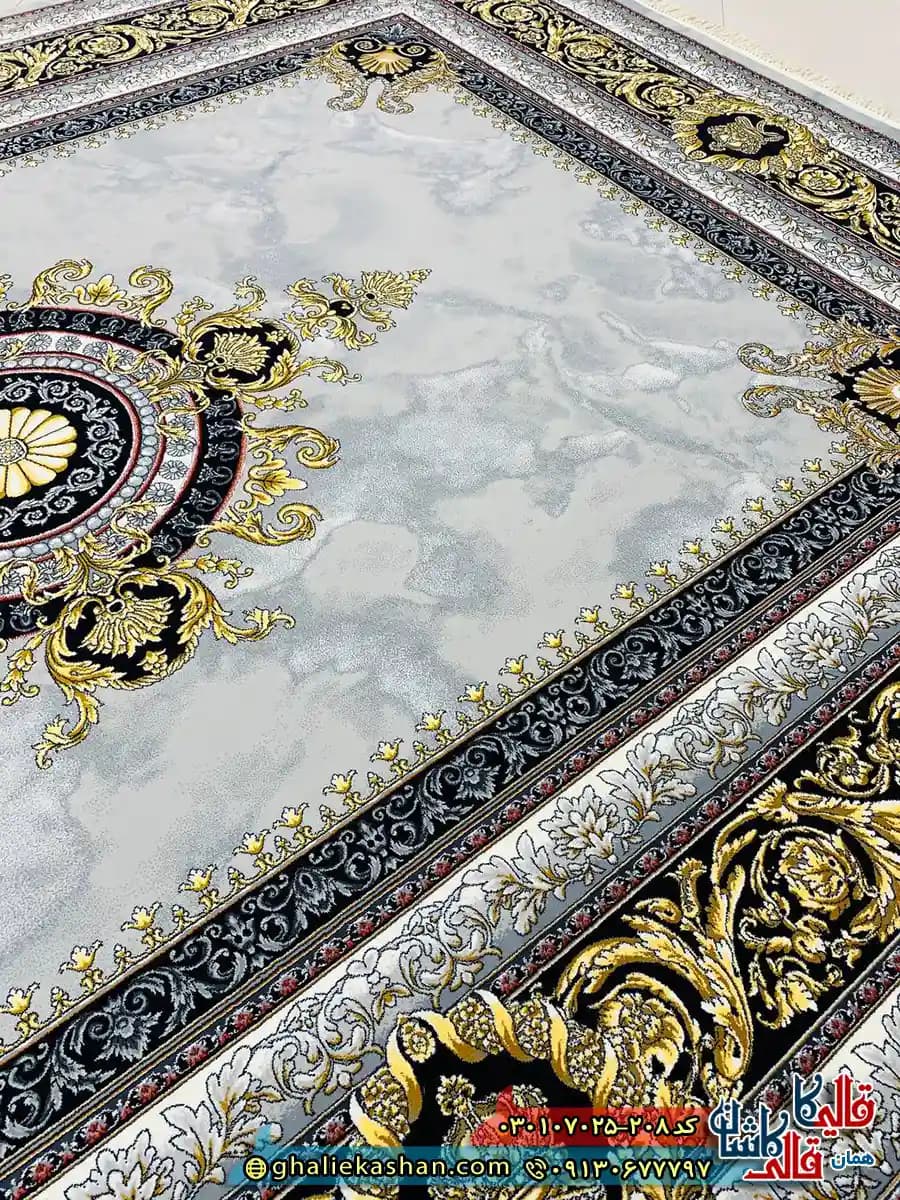 فرش 700 شانه طرح ژینوس رنگ طوسی سیلور کاشان — تصویر ۳