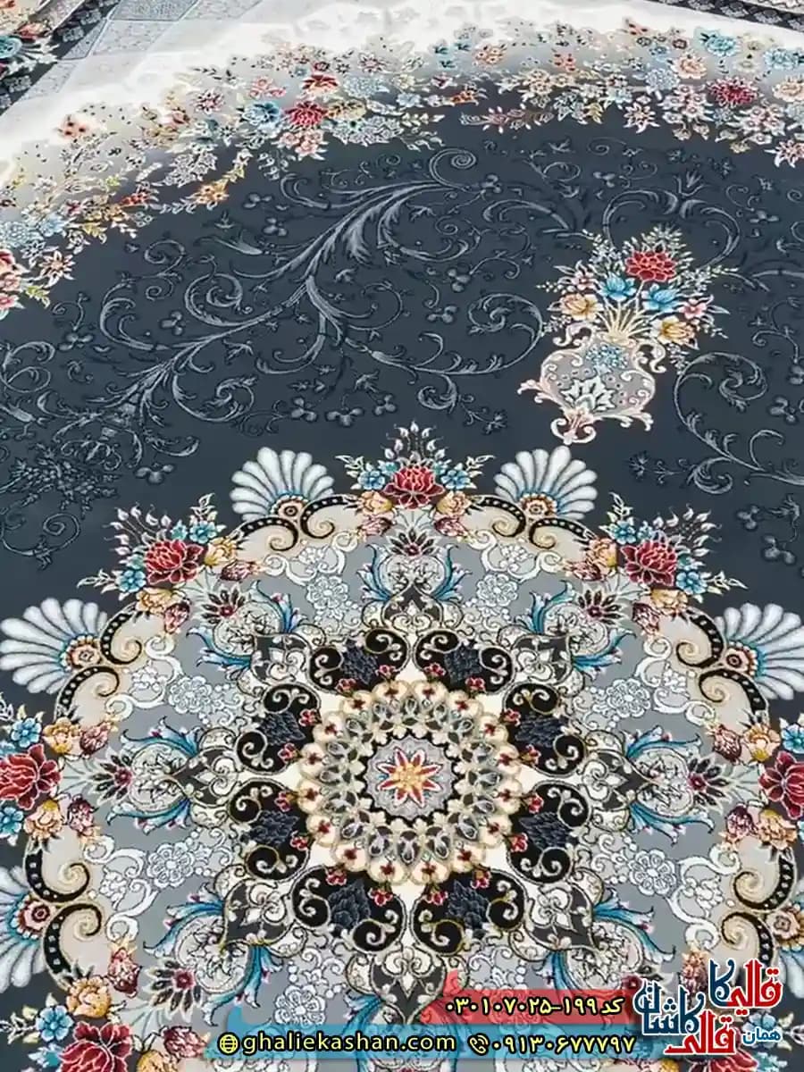 فرش 700 شانه طرح پدیده رنگ طوسی دودی کاشان — تصویر ۴