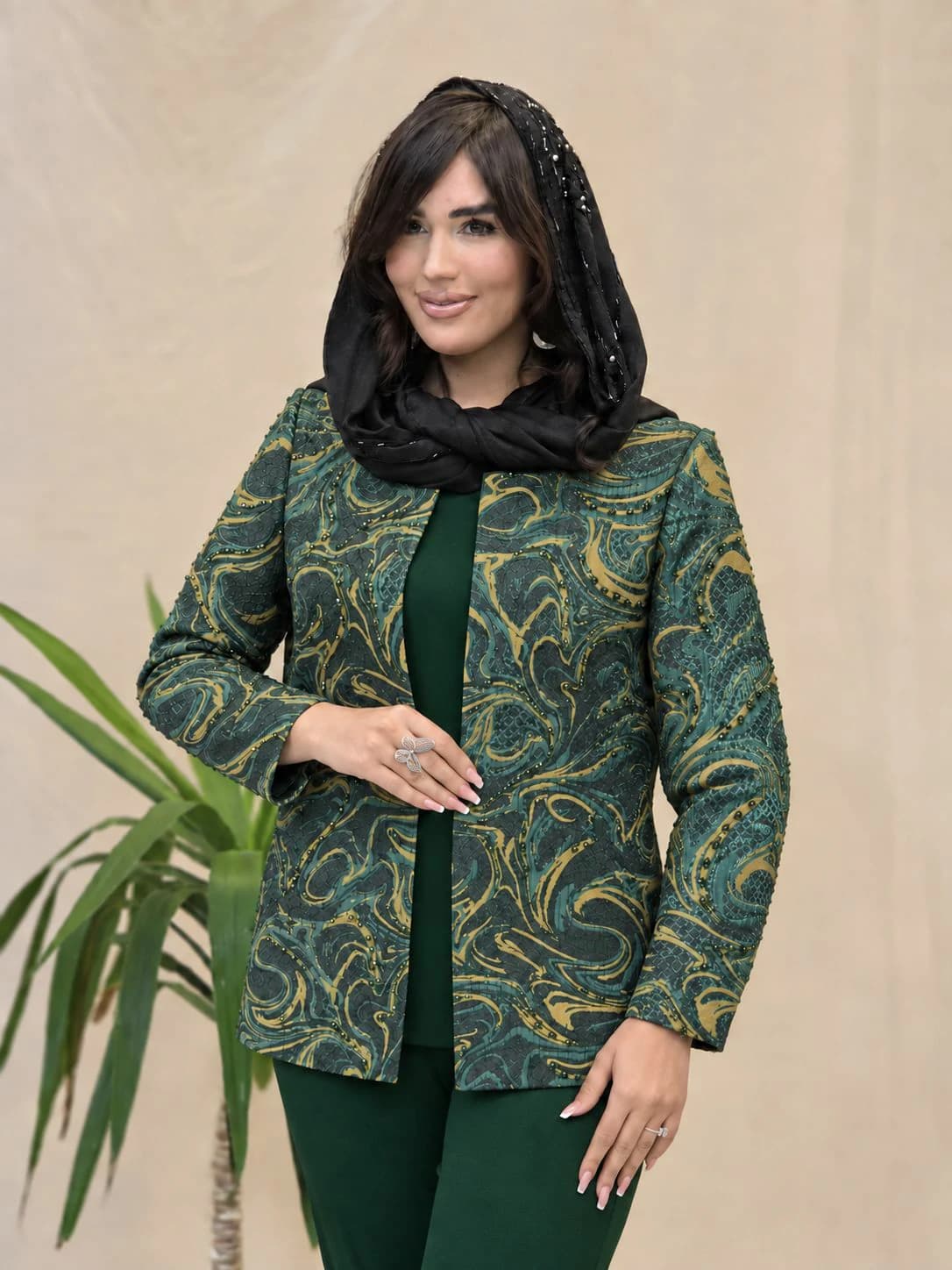 کت مجلسی ژاکارد مدل سما سبز کد_3031