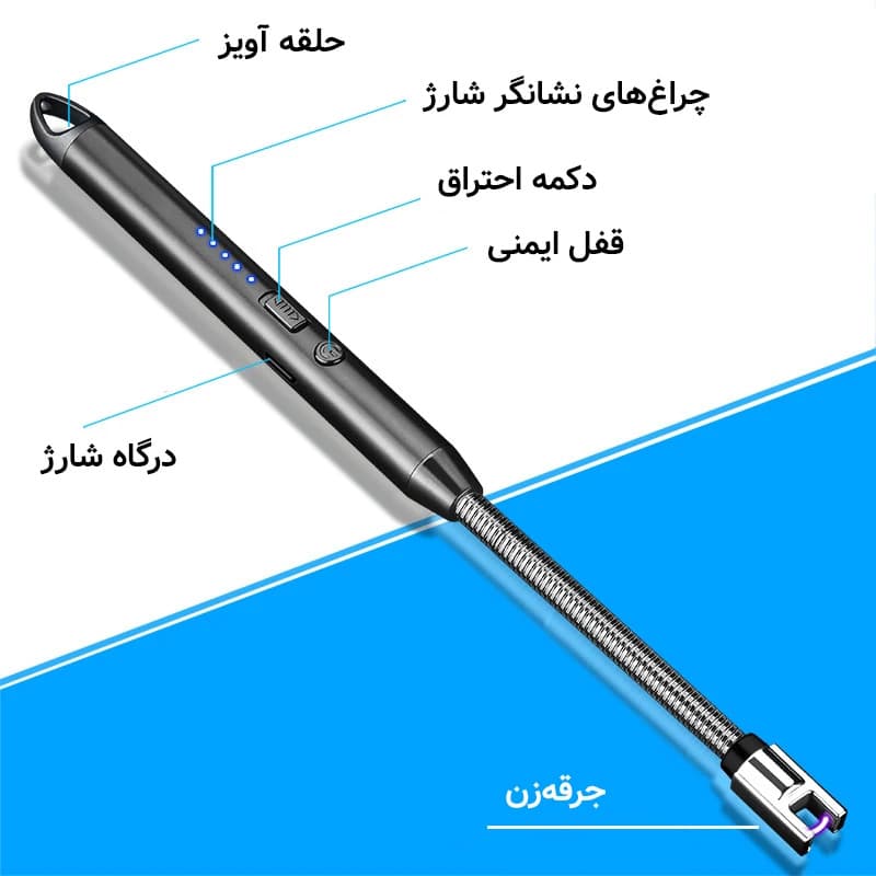 فندک برقی شارژی الکتریکی خارجی رنگ آبی — تصویر ۴