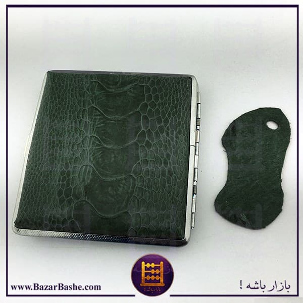 کیف سیگار چرم شترمرغ قاب استیل رنگ سبزلجنی — تصویر ۴