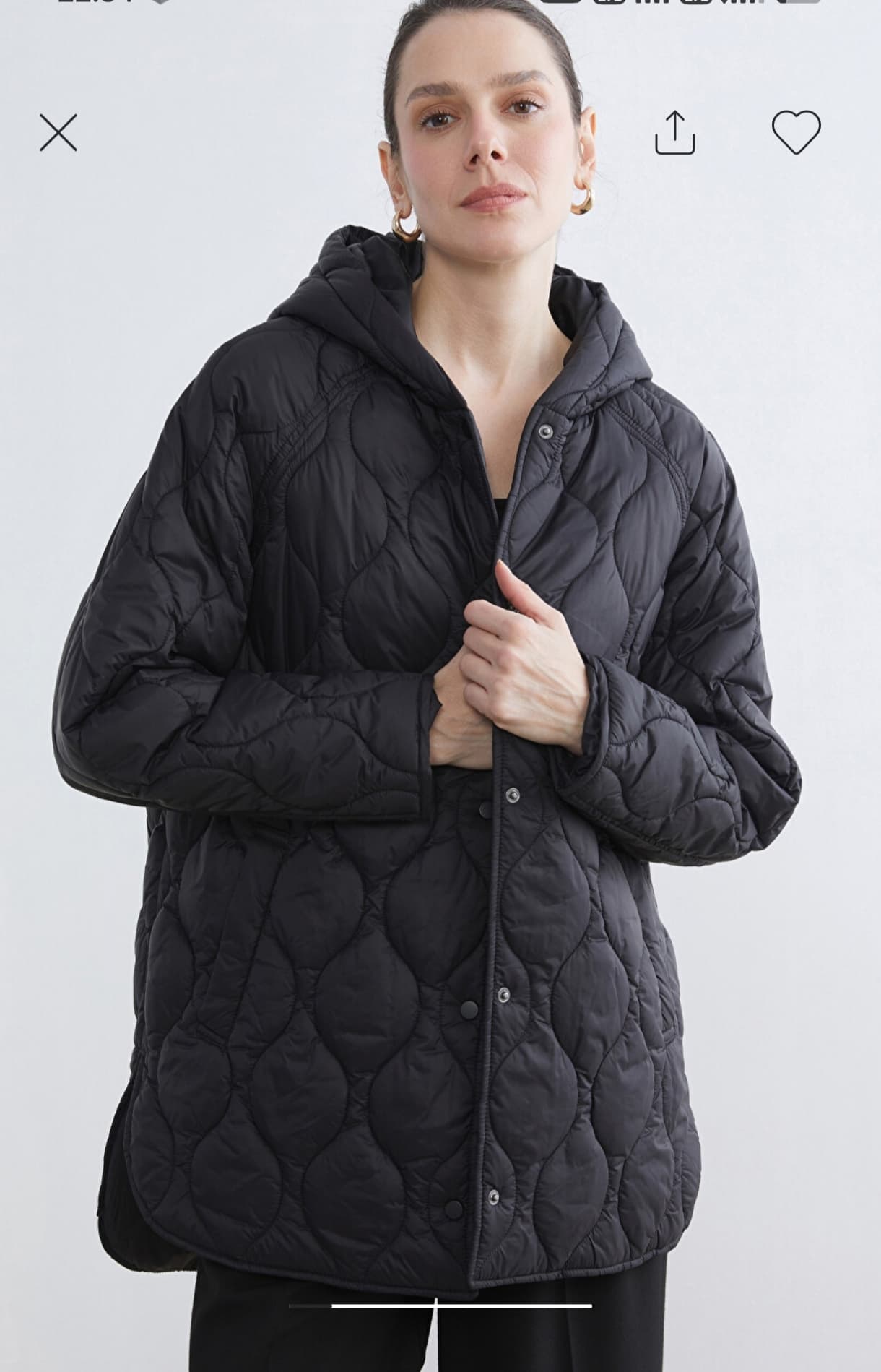کاپشن کلاهدار زنانه LC Waikiki مشکی مات طرح لوزیدوزی (Quilted)