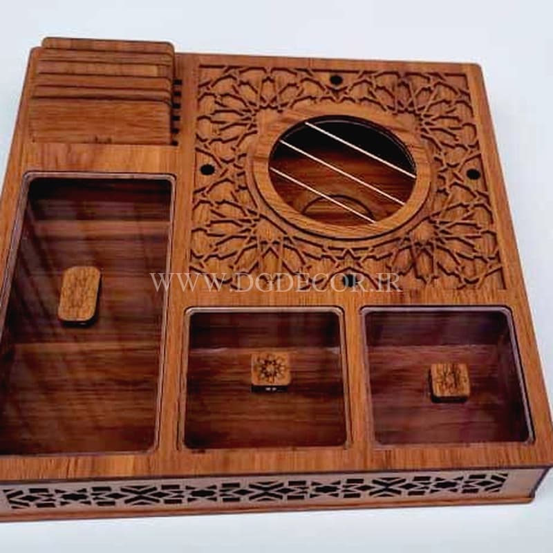 باکس پذیرایی وارمردار چوبی لوکس (۳۰×۳۰) + ۶ عدد زیرلیوانی — تصویر ۵