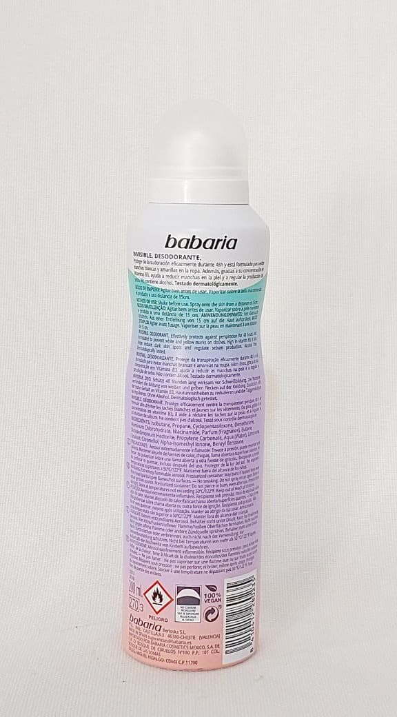 اسپری ضد تعریق باباریا مدل اینویزیبل ماندگاری 48 ساعت | babaria invisible 200 ml — تصویر ۲