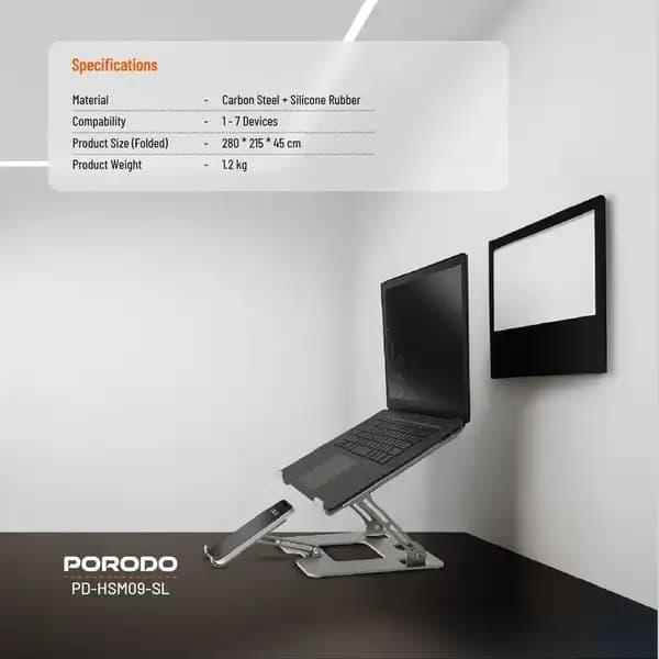 پایه نگهدارنده ۲ در ۱ لپتاپ و موبایل پرودو مدل Porodo Laptop Stand Mobile Holder 2 in 1 PD-HSM09-SL — تصویر ۲