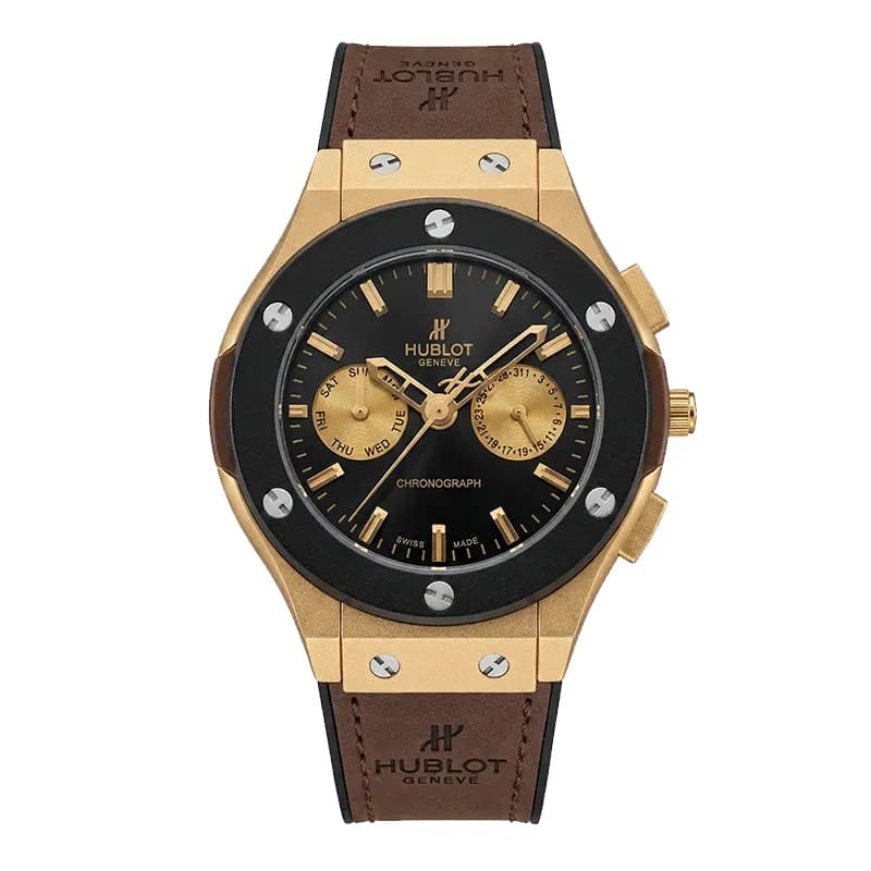 ساعت مچی زنانه هابلوت موتور ژاپن مشکی طلایی قهوه ای (سه موتوره)