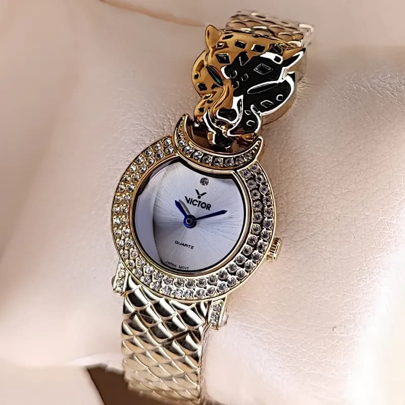 ساعت مچی زنانه ویکتور فرانسه اورجینال سلطنتی طلایی سبز مدل V5726 — تصویر ۱۲