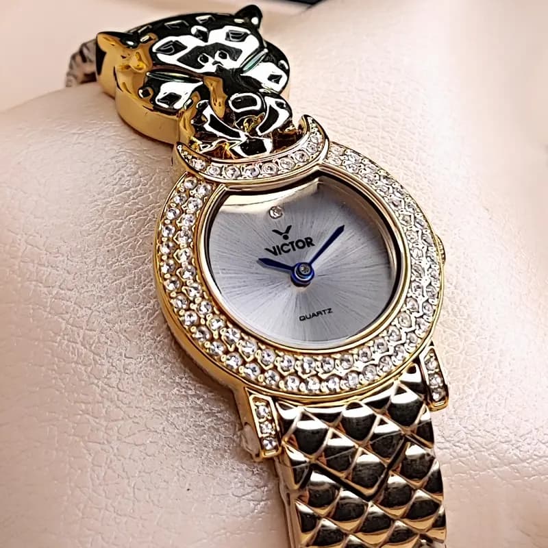 ساعت مچی زنانه ویکتور فرانسه اورجینال سلطنتی طلایی سبز مدل V5726 — تصویر ۱۱