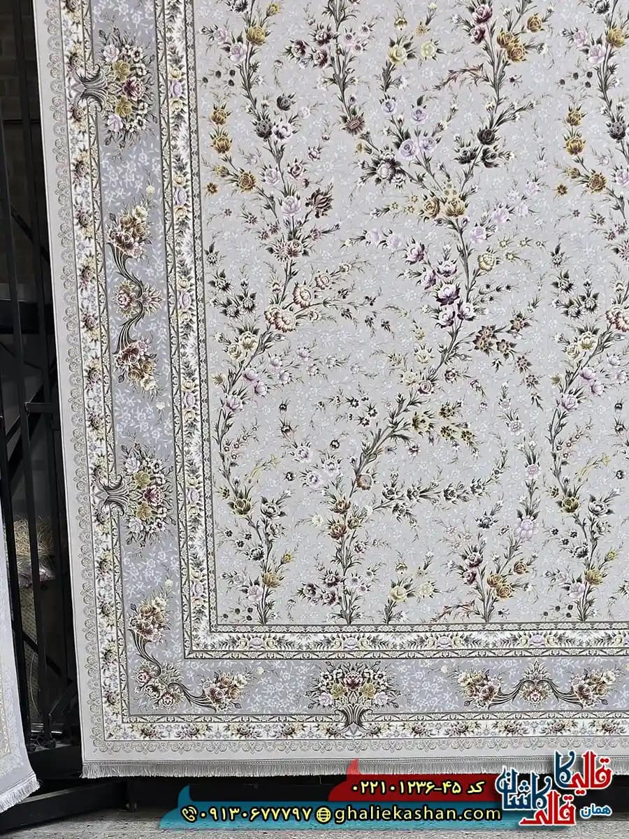 فرش لایت 1200 شانه طرح افشان آیکان رنگ طوسی سیلور کاشان — تصویر ۲