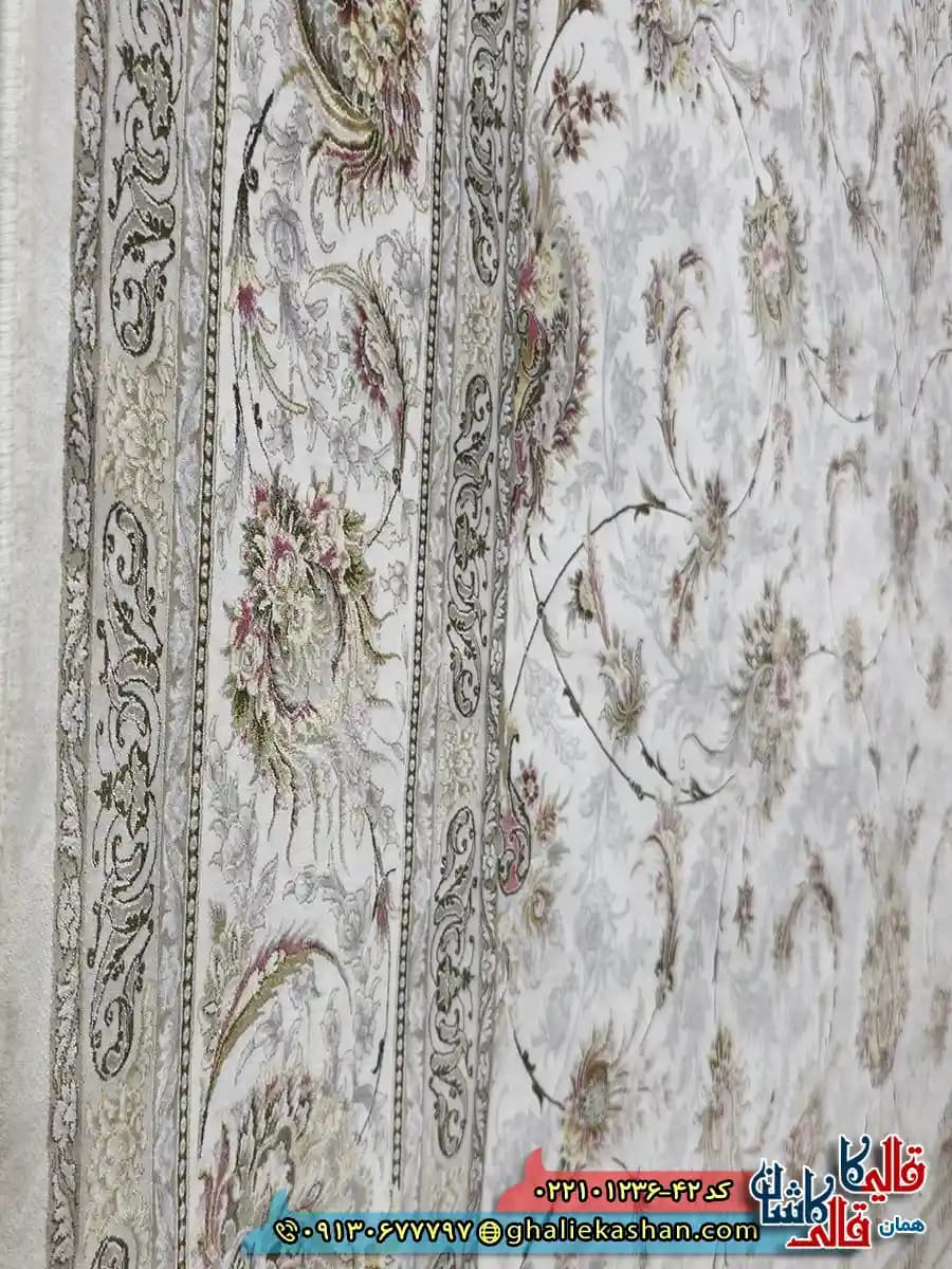 فرش 1200 شانه طرح افشان ارسلان رنگ کرم حاشیه کرم کاشان — تصویر ۴