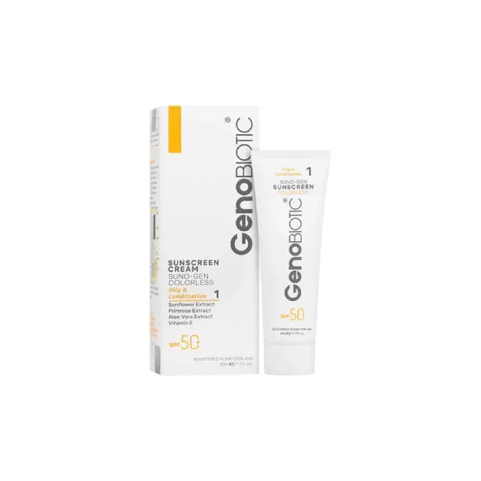 ضد آفتاب بی رنگ ژنوبایوتیک مدل Sunogen با SPF50 مناسب پوست چرب و مختلط 50 میل — تصویر ۲