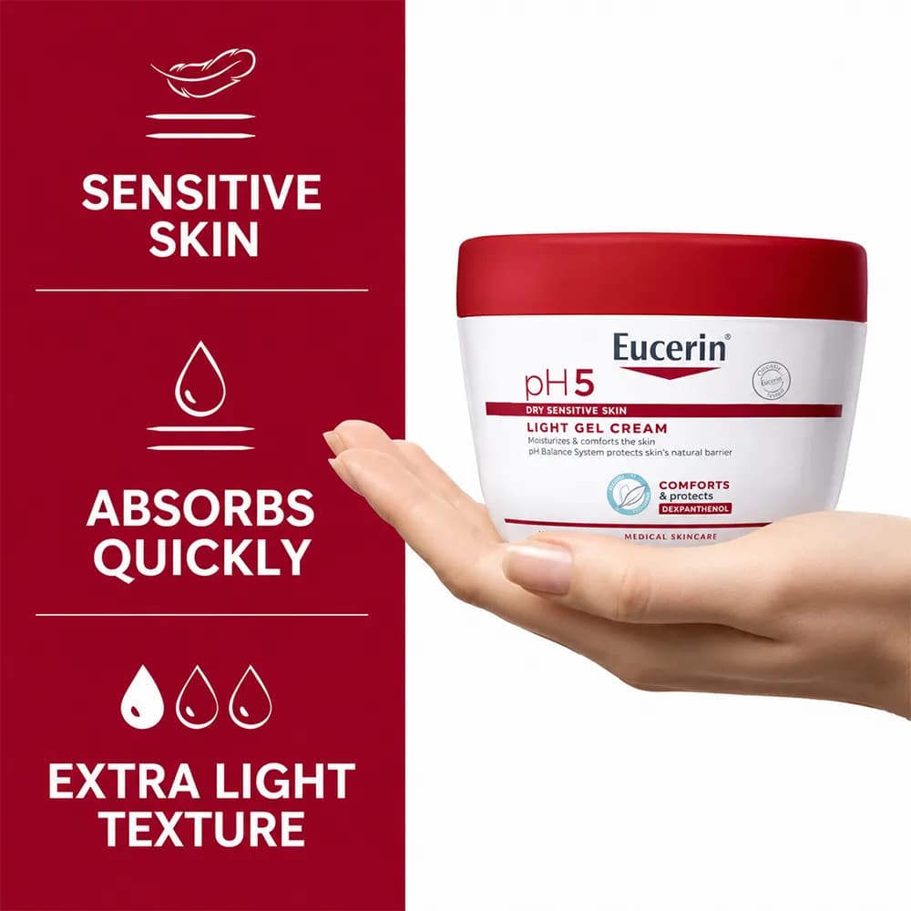 ژل کرم آبرسان و مرطوب کننده بدن اوسرین Eucerin pH5 Gel Cream مناسب پوست خشک و حساس 350 میلی لیتر — تصویر ۴
