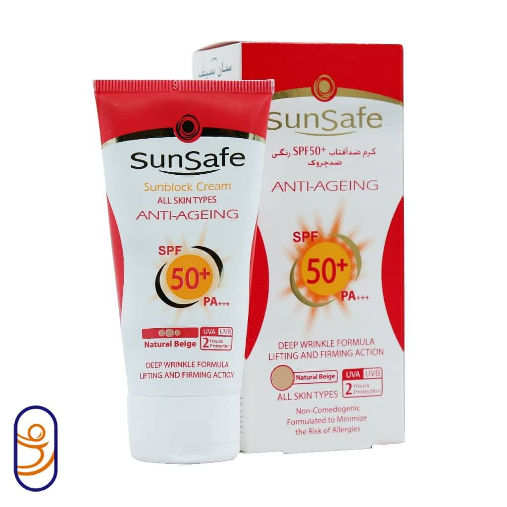 کرم ضدآفتاب ضد چروک SPF50 بدون رنگ انواع پوست سان سیف