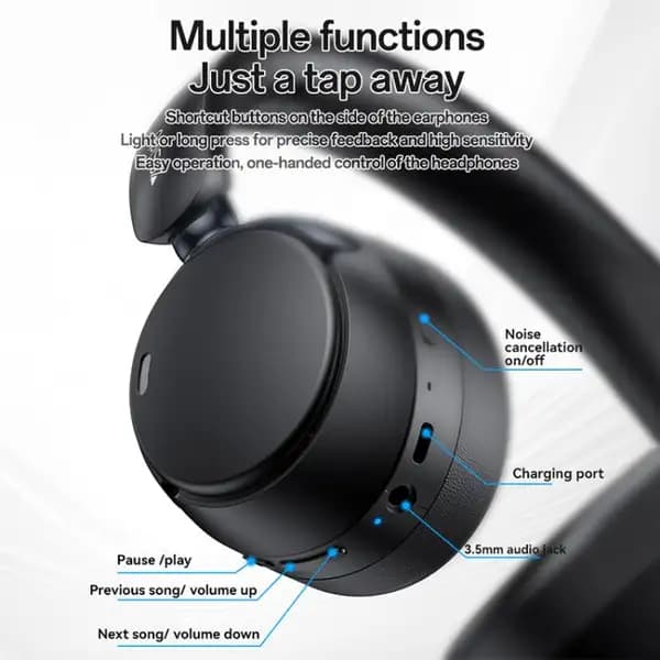 هدست حذف نویز دو حالته یسیدو مدل Yesido EP11 Dual‑Mode Noise Reduction Over‑Ear Bluetooth Headphones — تصویر ۷