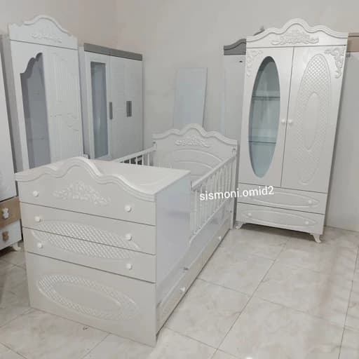 سیسمونی تخت و کمد نوزاد ویترین بوفه سرویس خواب کودک اتاق کودک و بچه پس کرایه مبلمان فرنا مدل 1143825