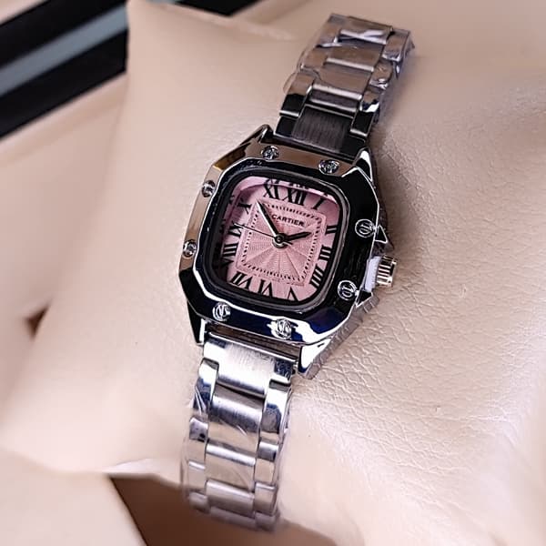 ساعت مچی زنانه کارتیر Cartier Panthère بند استیل نقرهای صورتی — تصویر ۴