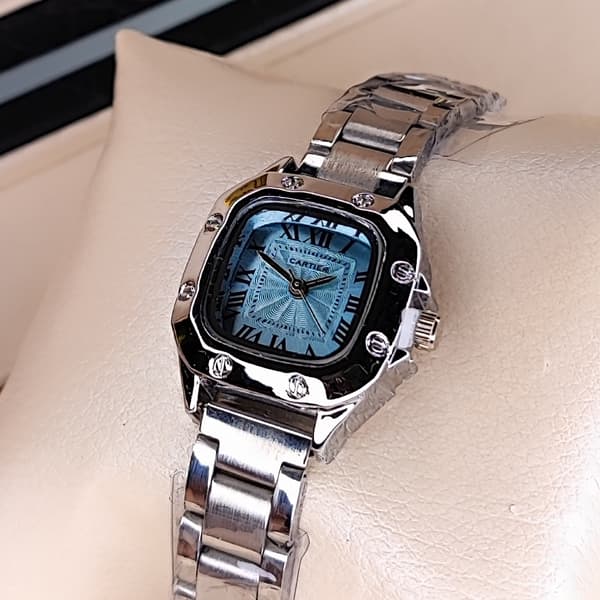 ساعت مچی زنانه کارتیر Cartier Panthère بند استیل نقرهای آبی — تصویر ۴