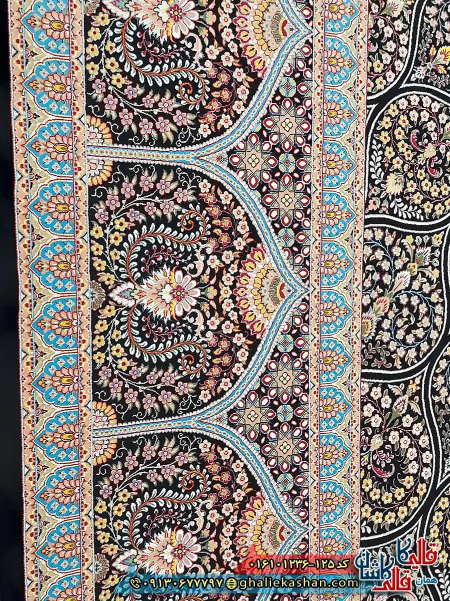 فرش کلاسیک 1200 شانه اصیل طرح سلطانیه گنبد رنگ سرمه ای کاشان — تصویر ۵