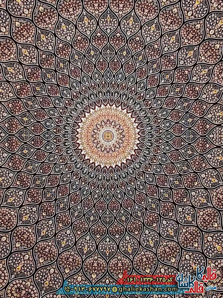فرش کلاسیک 1200 شانه اصیل طرح سلطانیه گنبد رنگ سرمه ای کاشان — تصویر ۴